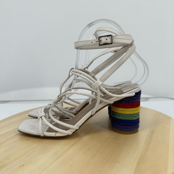 Donald J Pliner Strappy Leather Sandals Size 6 Block Heel Rainbow White Fairy - Picture 2 of 14
